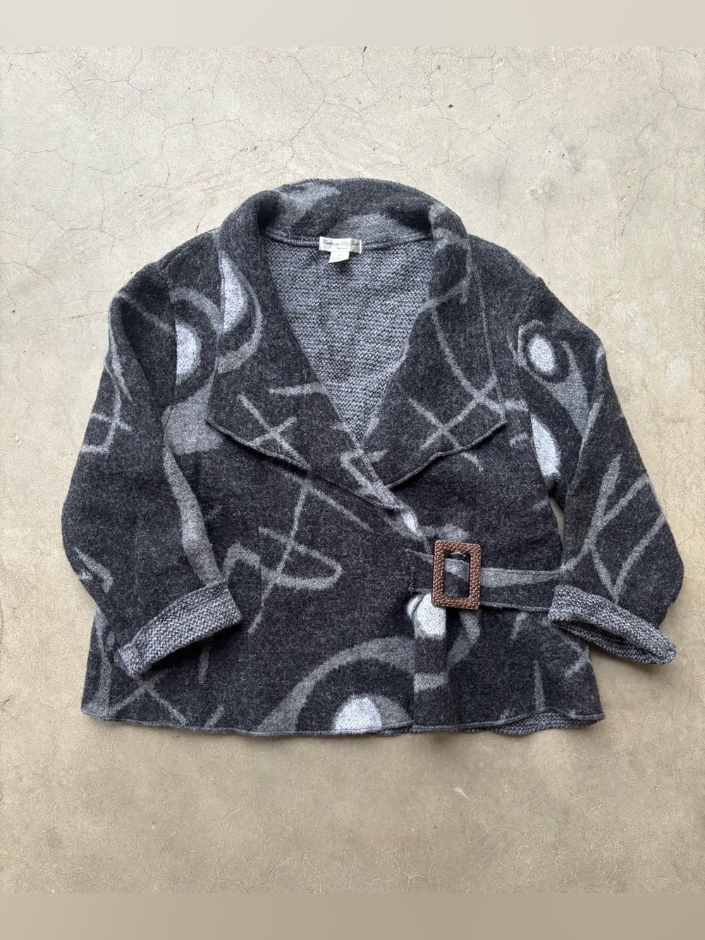 Vintage Cambridge Dry Goods 100% Boiled Wool Abstract Buckle Sweater Jacket 2X